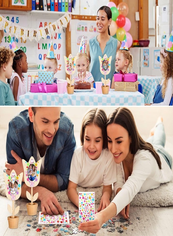 Tellingyou 18 Pcs Mothers Day Crafts Flower Picture Frame Craft Kit Spring Flower Pot DIY Wood Picture Frames with 2 Gems Stickers Gift for Family Kids(Tulip Shape) - Image 5